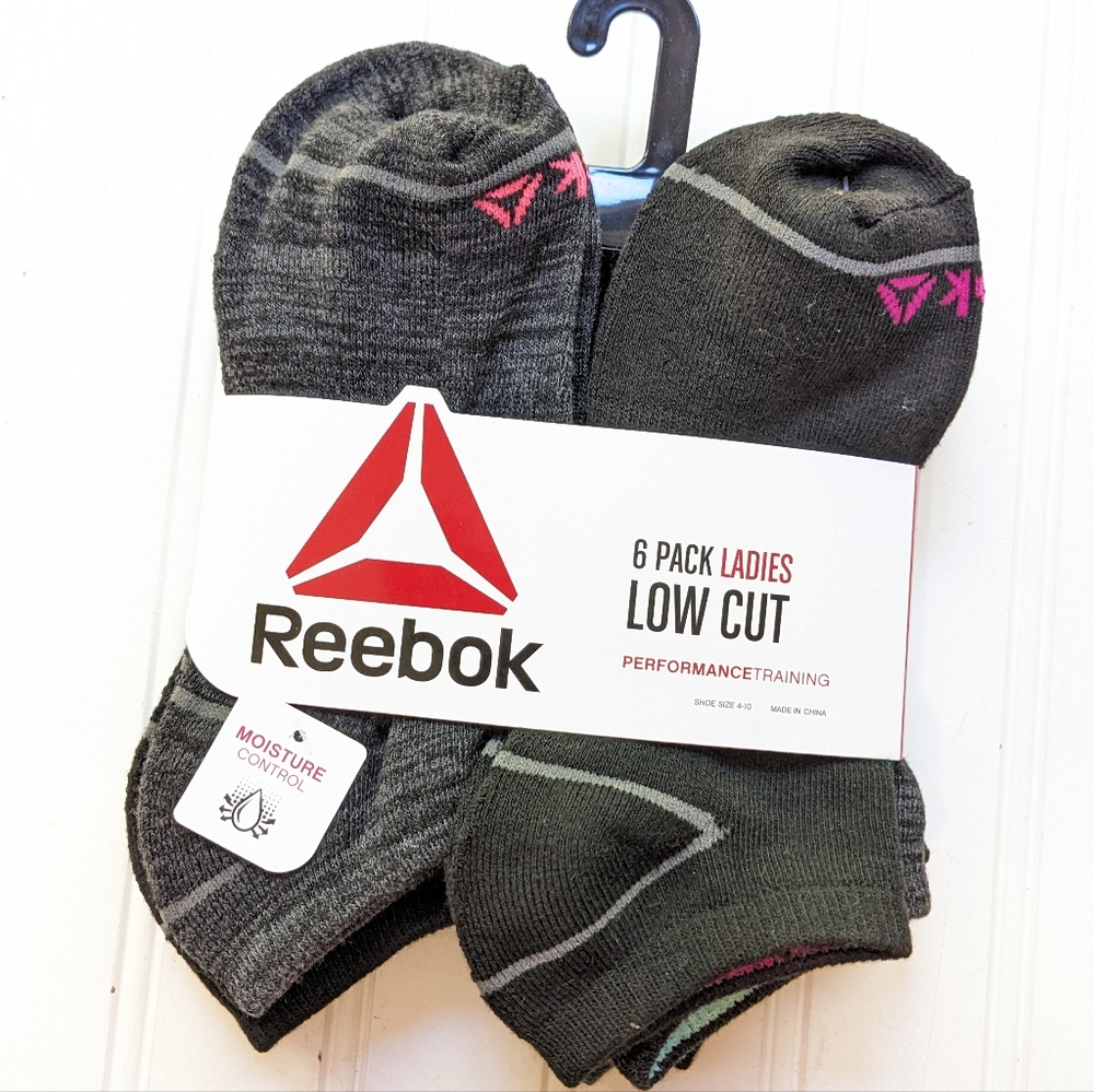 NWT Reebok Low Cut 6 Pack Socks Black Moisture Control